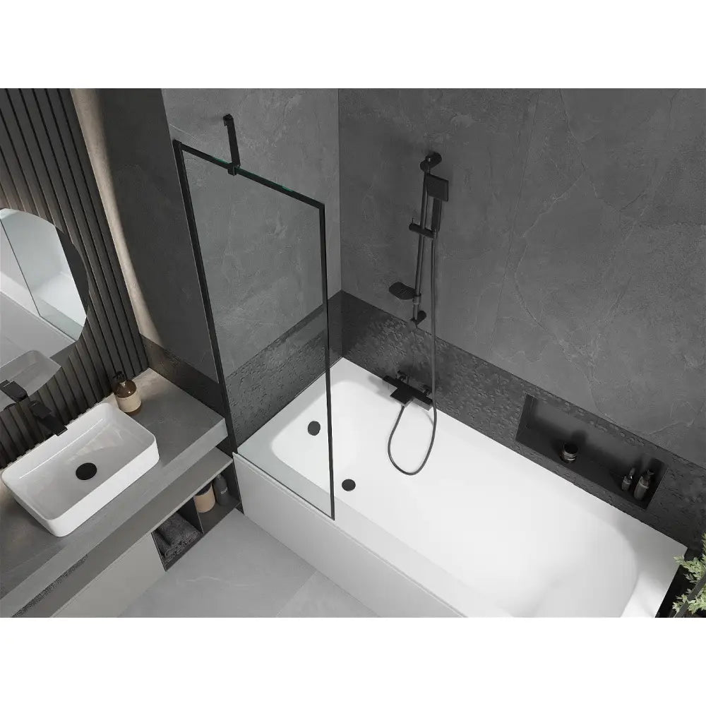 Mexen Vega Rektangulært Badekar 170x70 Cm med Kabinett og Enkelt 60 Cm Dørskjerm Svart Mønster - 550117070x