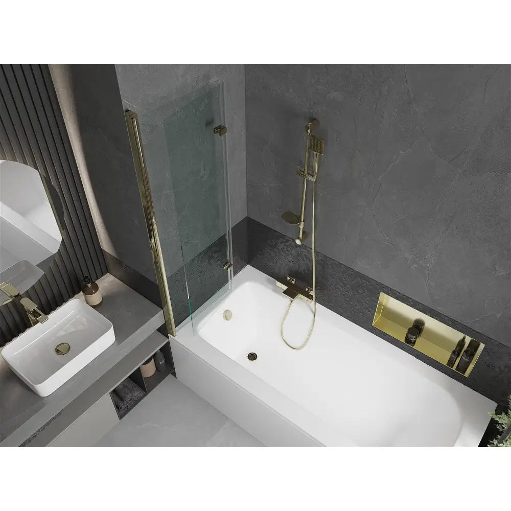 Mexen Vega Rektangulært Badekar 170x70 Cm med Kabinett og Todelt 100 Cm Dusjvegg Gjennomsiktig Gull - 550117070x