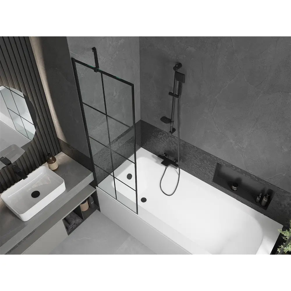 Mexen Vega Rektangulært Badekar 170x70 Cm med Ombord og 1-dørs Dusjvegg 60 Cm Svart Mønster - 550117077x