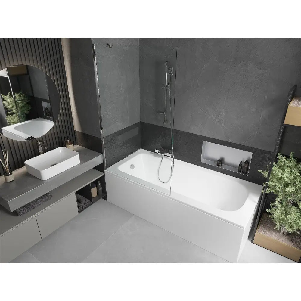 Mexen Vega Rektangulært Badekar 180x80 Cm med Kabinett og Enkeltfløyels Skjerm 100 Cm Gjennomsiktig Krom - 550118080x