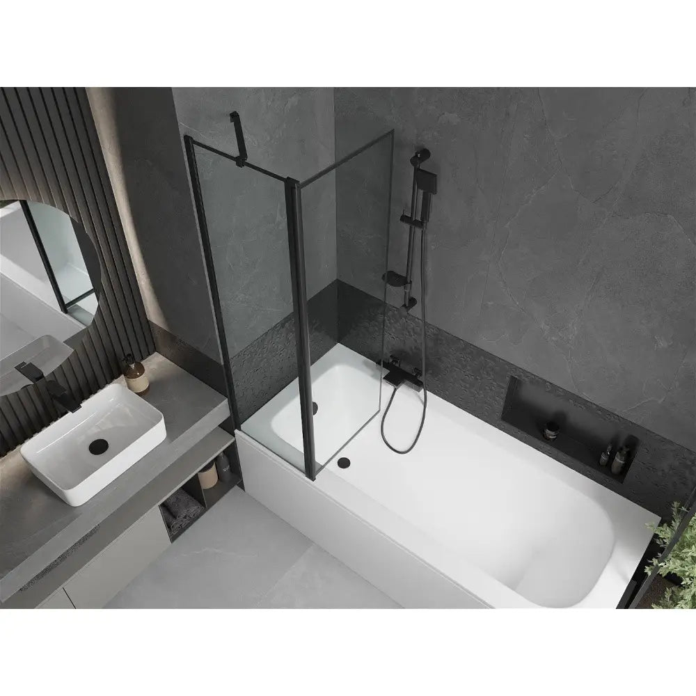 Mexen Vega Rektangulært Badekar 180x80 Cm med Kabinett og Enkeltfløyet 100 Cm Dusjvegg Svart Mønster - 550118080x