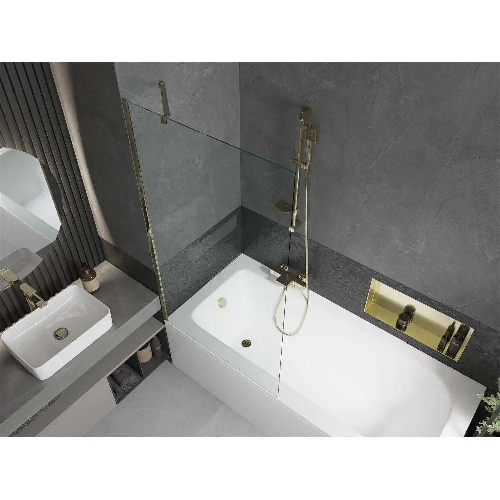 Mexen Vega Rektangulært Badekar 180x80 Cm med Kabinett og Enkeltfløyels Dør 90 Cm Gjennomsiktig Gull - 550118080x