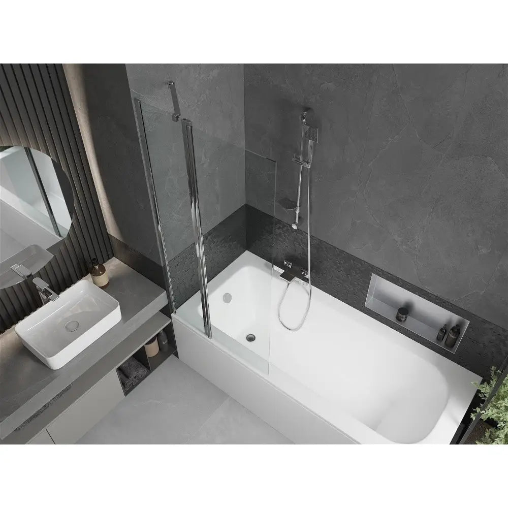 Mexen Vega Rektangulært Badekar 180x80 Cm med Kabinett og Enkeltdørs 80 Cm Dusjvegg Gjennomsiktig Krom - 550118080x