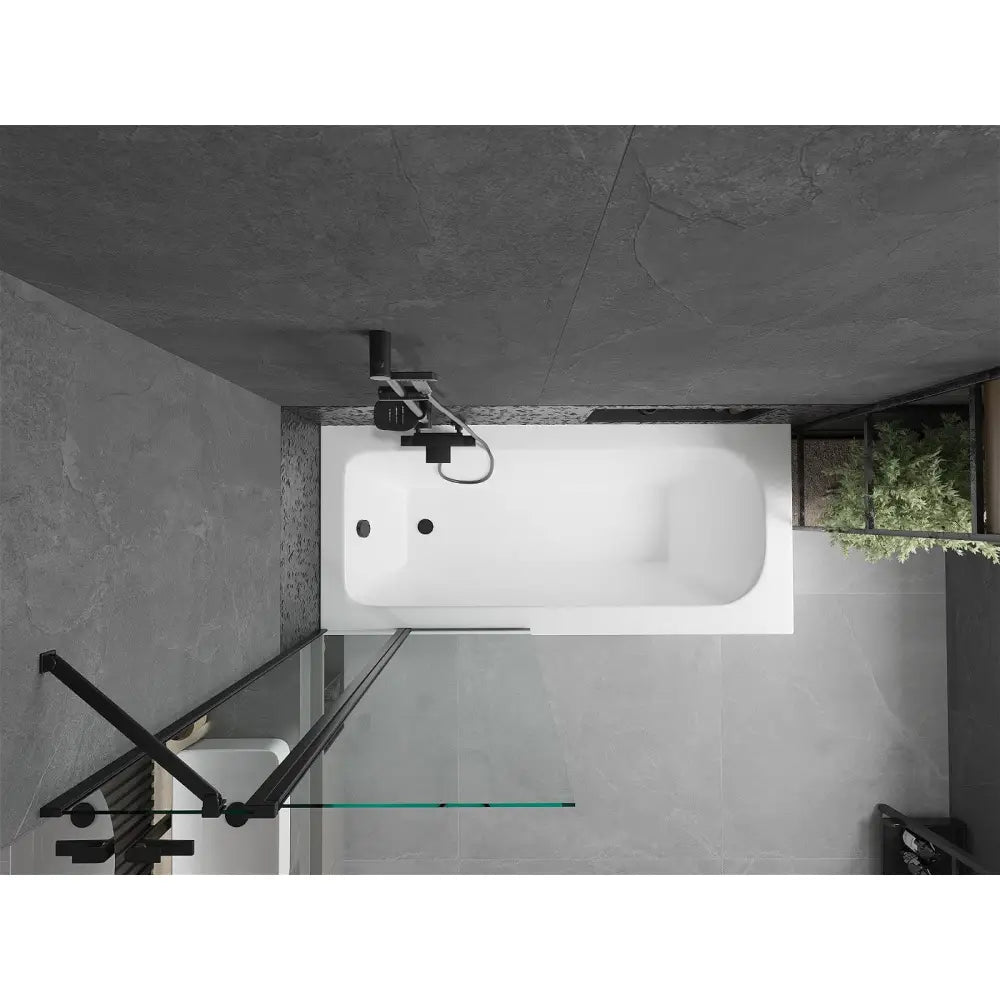 Mexen Vega Rektangulært Badekar 180x80 Cm med Kabinett og Enkeltdørs Dusjvegg 80 Cm Gjennomsiktig Svart - 550118080x