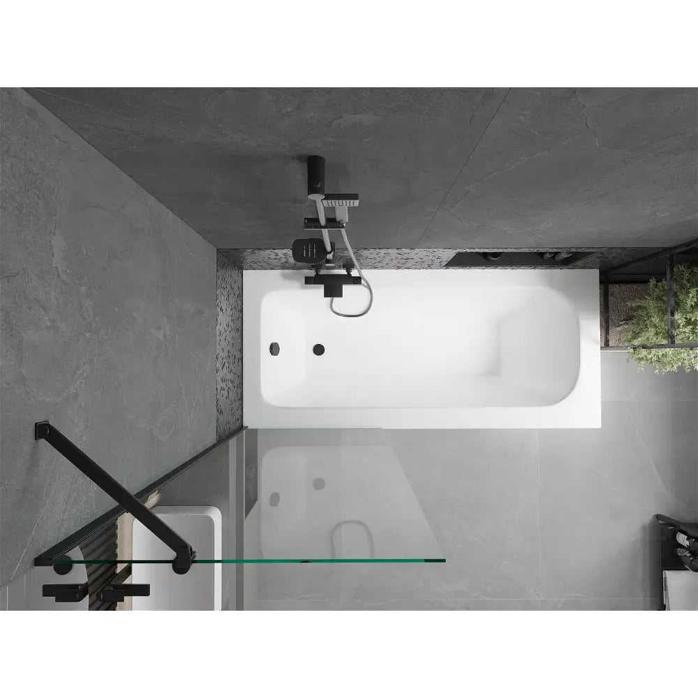 Mexen Vega Rektangulært Badekar 180x80 Cm med Kabinett og Enkeltdørs Dusjvegg 70 Cm Gjennomsiktig Svart - 550118080x