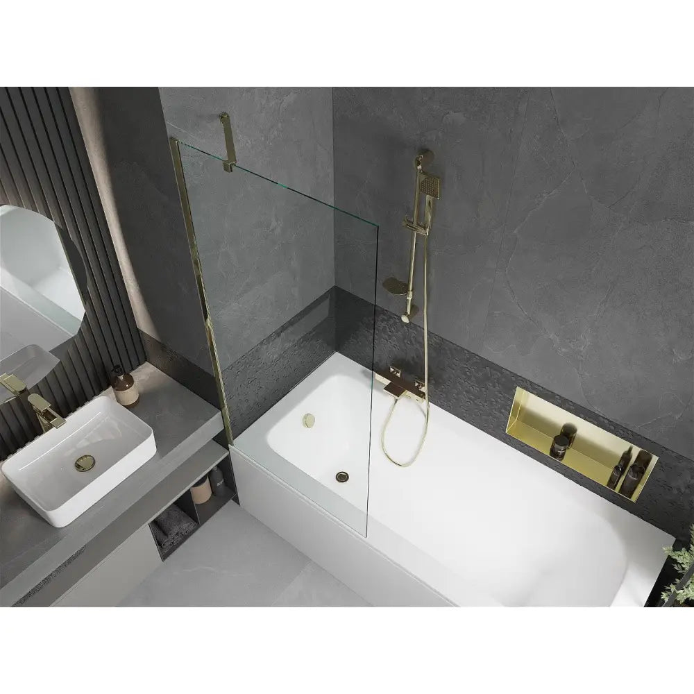 Mexen Vega Rektangulært Badekar 180x80 Cm med Kabinett og Enkeltdørs Dusjvegg 80 Cm Gjennomsiktig Gull - 550118080x