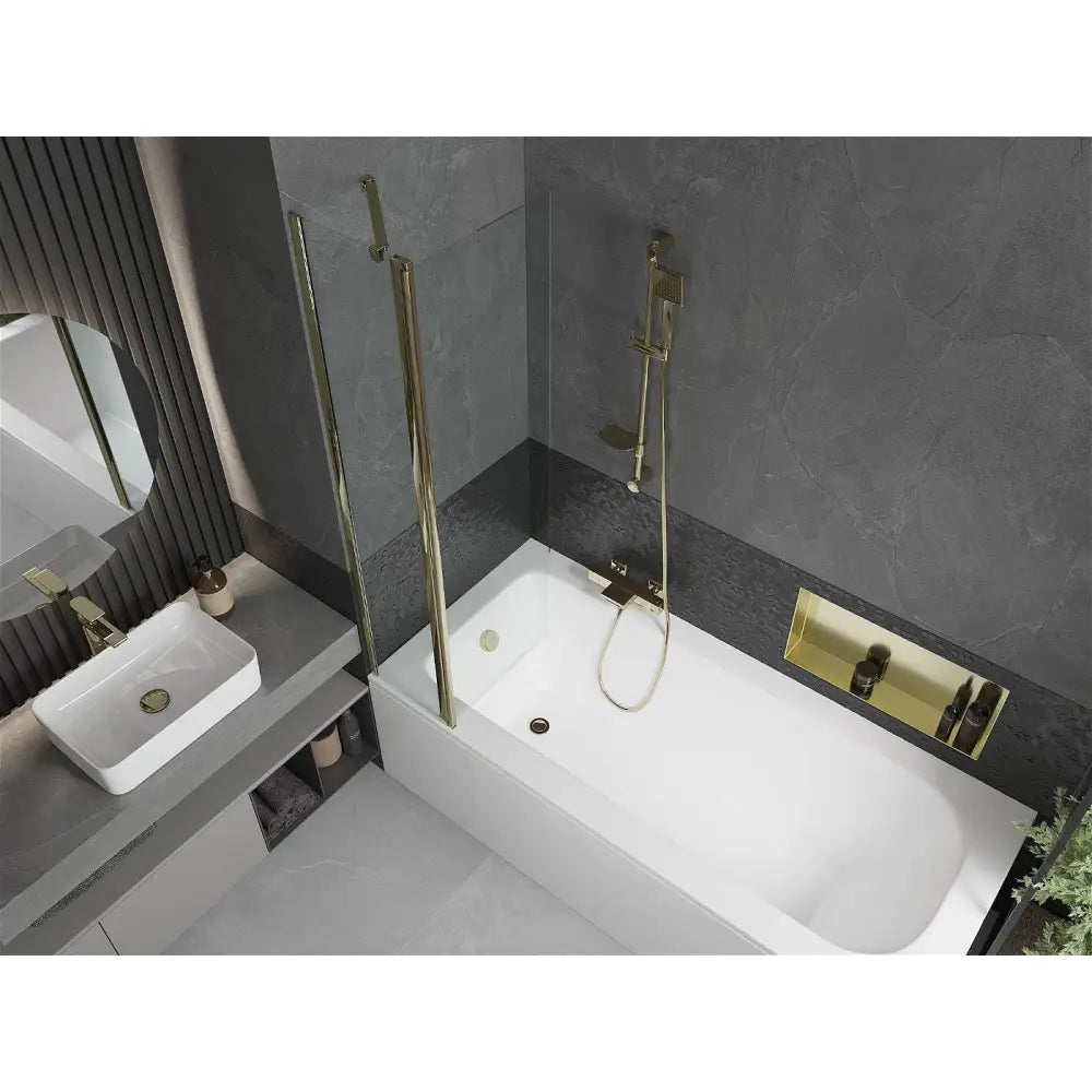 Mexen Vega Rektangulært Badekar 180x80 Cm med Kabinett og Enkeltfløyet 80 Cm Dusjvegg Gjennomsiktig Gull - 550118080x