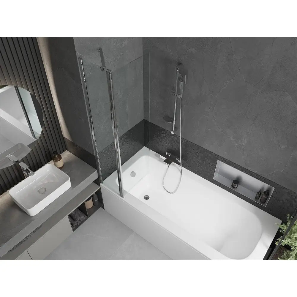 Mexen Vega Rektangulært Badekar 180x80 Cm med Kabinett og Enkeltdørs 80 Cm Dusjvegg Gjennomsiktig Krom - 550118080x