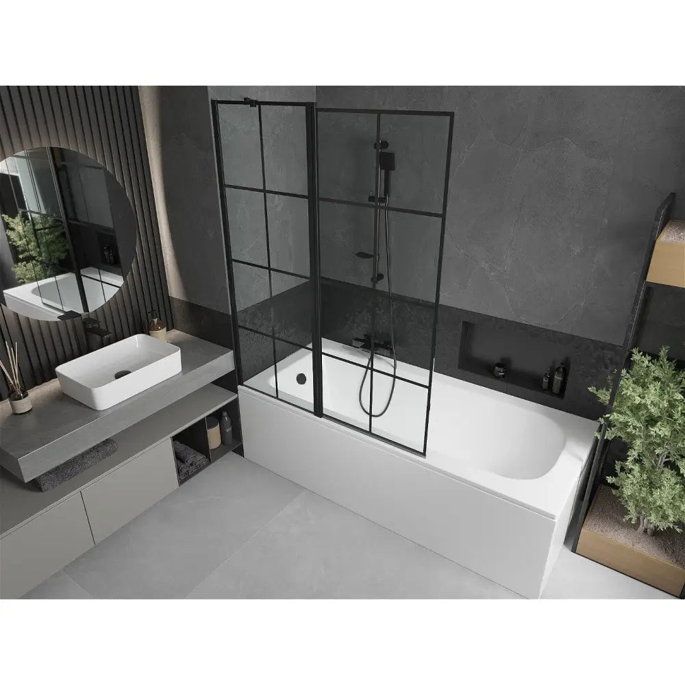 Mexen Vega Rektangulært Badekar 180x80 Cm med Kabinett og Enkeltdørs Dusjvegg 120 Cm Svart Design - 550118080x