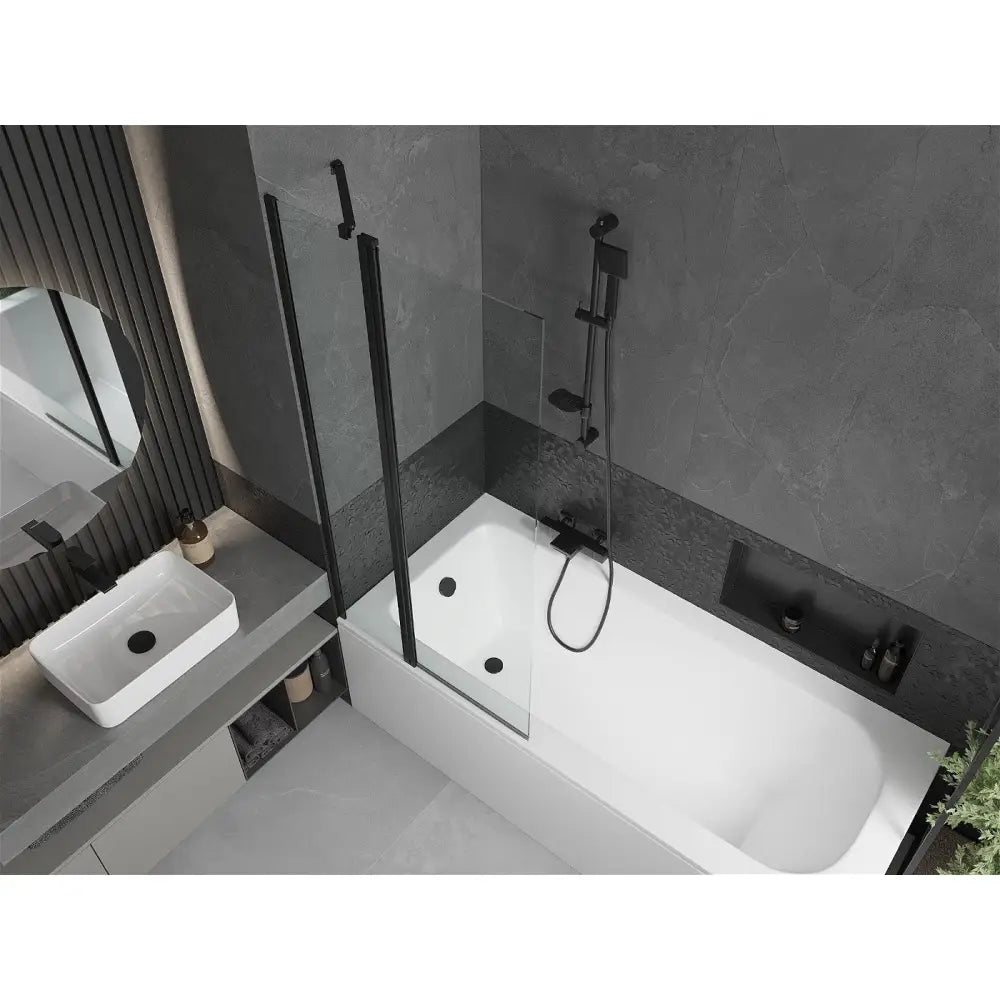 Mexen Vega Rektangulært Badekar 180x80 Cm med Kabinett og Enkeltdørs Dusjvegg 80 Cm Gjennomsiktig Svart - 550118080x