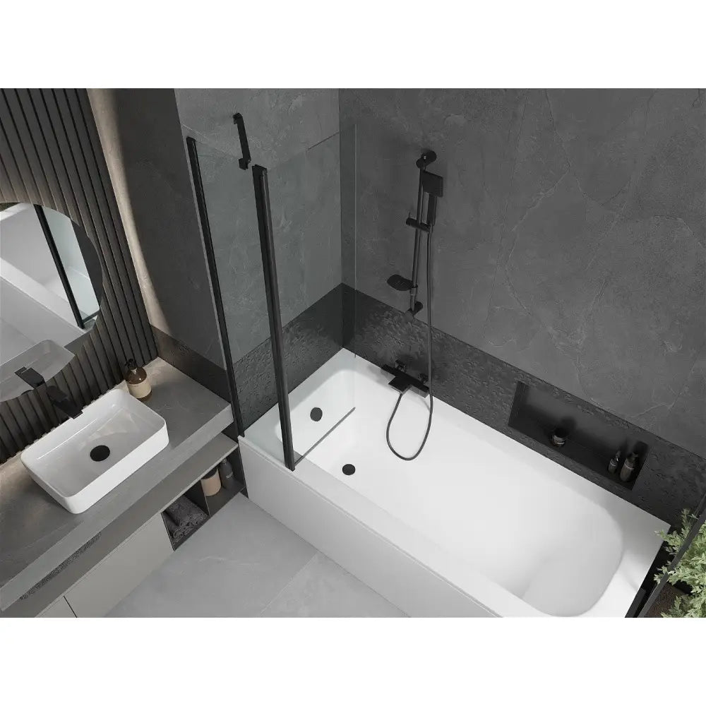 Mexen Vega Rektangulært Badekar 180x80 Cm med Kabinett og Enkeltdørs Dusjvegg 80 Cm Gjennomsiktig Svart - 550118080x