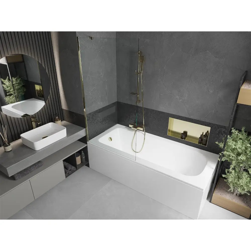 Mexen Vega Rektangulært Badekar 180x80 Cm med Kabinett og Enkeltfløyels Dør 90 Cm Gjennomsiktig Gull - 550118080x