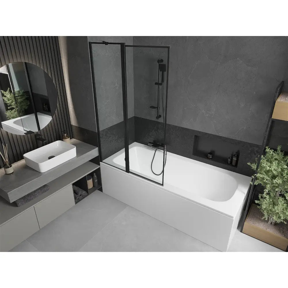 Mexen Vega Rektangulært Badekar 180x80 Cm med Kabinett og Enkeltfløyet 100 Cm Dusjvegg Svart Mønster - 550118080x