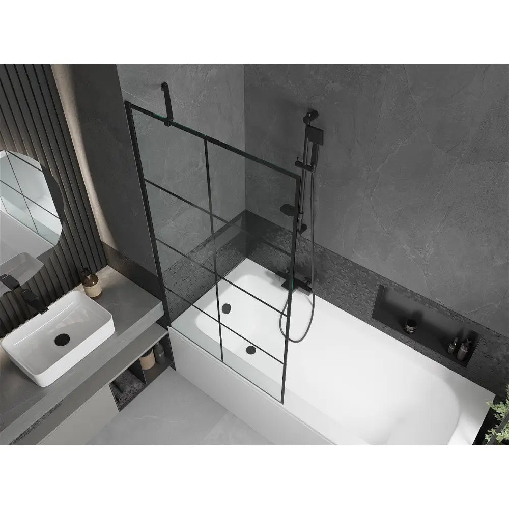 Mexen Vega Rektangulært Badekar 180x80 Cm med Kabinett og Enkeltdørs Skjerm 90 Cm Svart Mønster - 550118080x