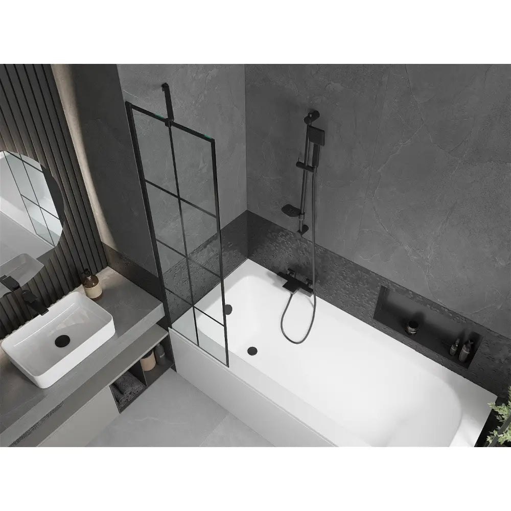 Mexen Vega Rektangulært Badekar 180x80 Cm med Kabinett og Enkeltdørs Skjerm 50 Cm Svart Mønster - 550118080x