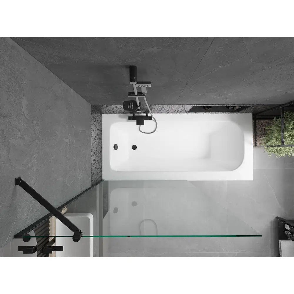 Mexen Vega Rektangulært Badekar 180x80 Cm med Kabinett og Enkeltfløyet 100 Cm Dusjvegg Gjennomsiktig Svart - 550118080x