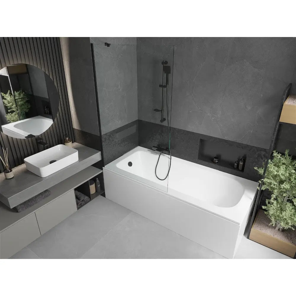 Mexen Vega Rektangulært Badekar 180x80 Cm med Kabinett og Enkeltfløyet 100 Cm Dusjvegg Gjennomsiktig Svart - 550118080x