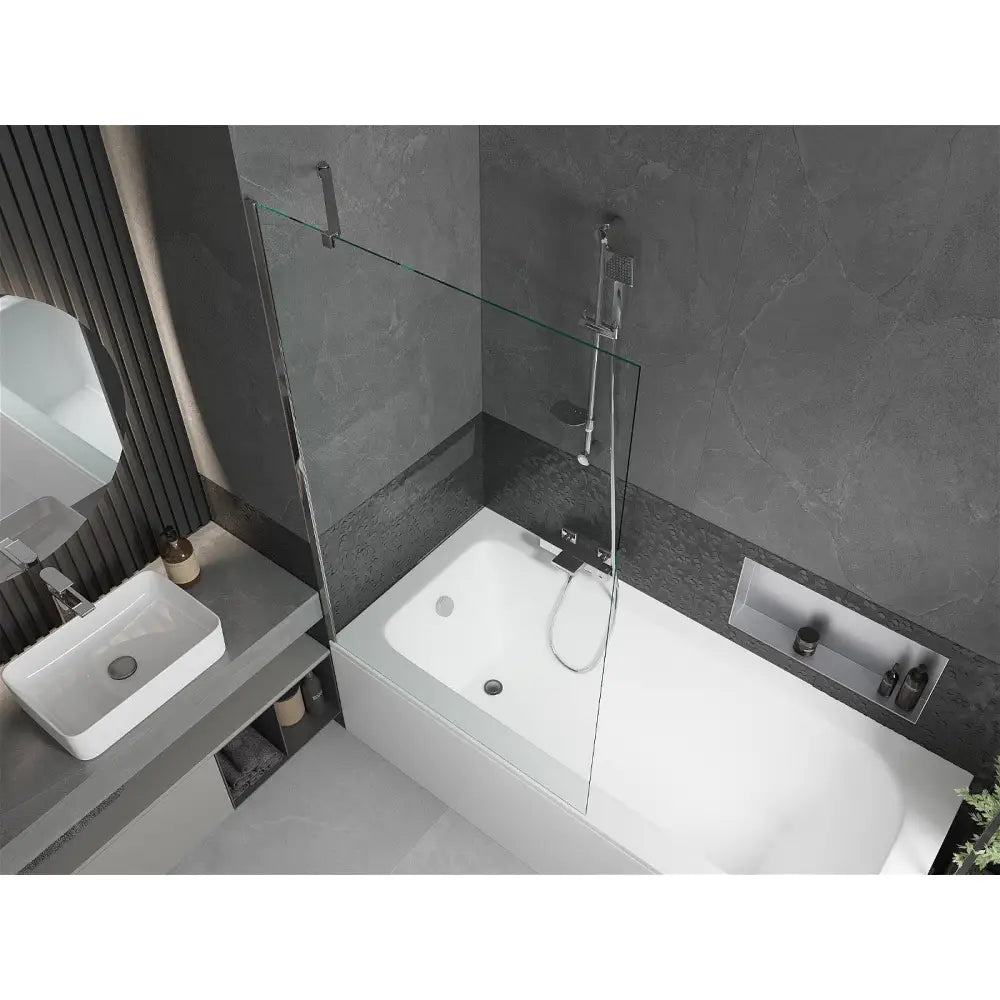 Mexen Vega Rektangulært Badekar 180x80 Cm med Kabinett og Enkeltfløyels Skjerm 100 Cm Gjennomsiktig Krom - 550118080x