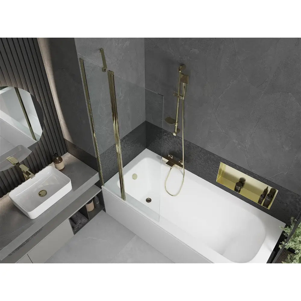 Mexen Vega Rektangulært Badekar 180x80 Cm med Kabinett og Enkeltfløyet 80 Cm Dusjvegg Gjennomsiktig Gull - 550118080x
