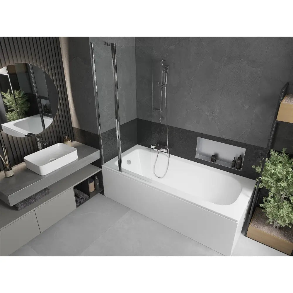 Mexen Vega Rektangulært Badekar 180x80 Cm med Kabinett og Enkeltdørs 80 Cm Dusjvegg Gjennomsiktig Krom - 550118080x