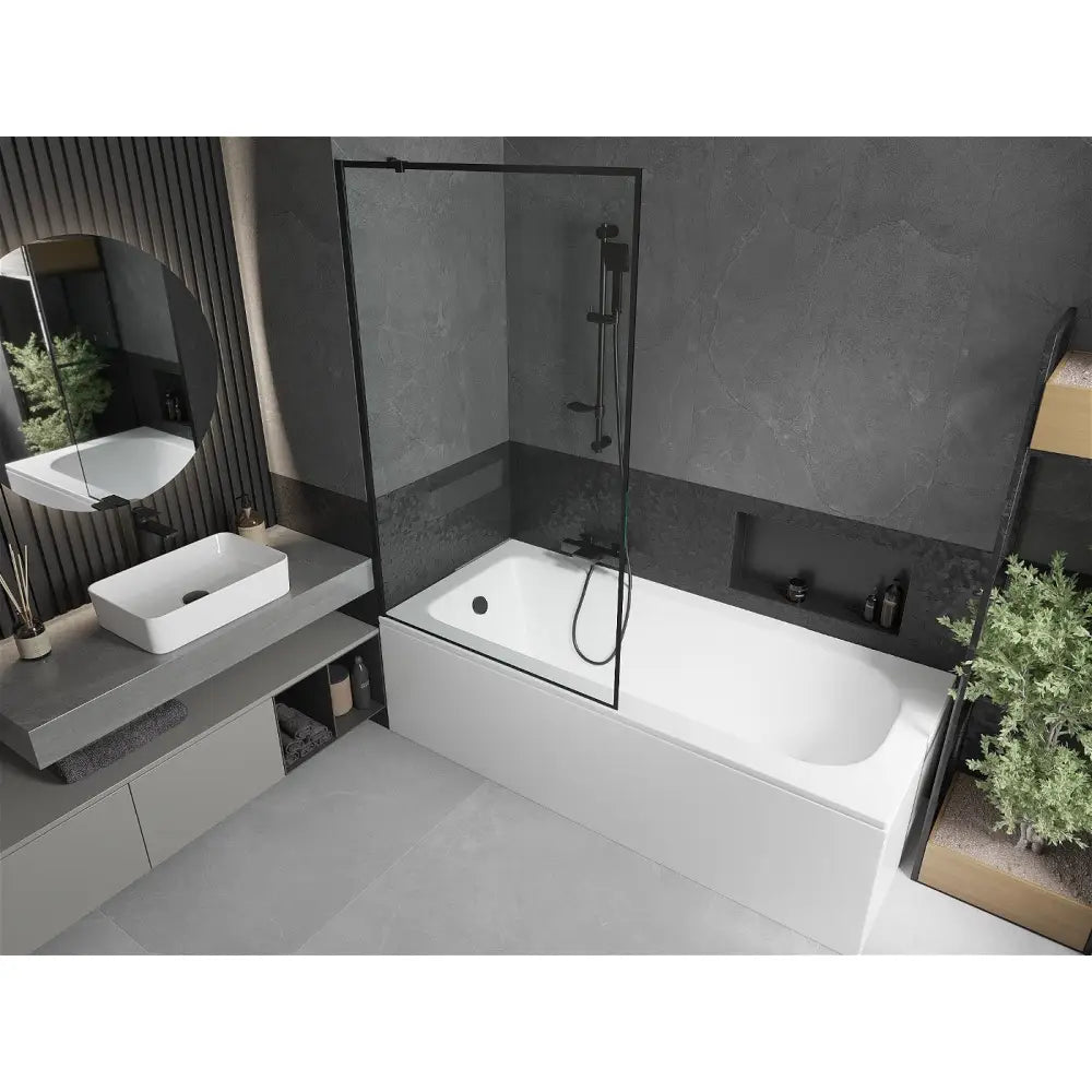 Mexen Vega Rektangulært Badekar 180x80 Cm med Kabinett og 1-dørs Dusjvegg 100 Cm Svart Mønster - 550118080x