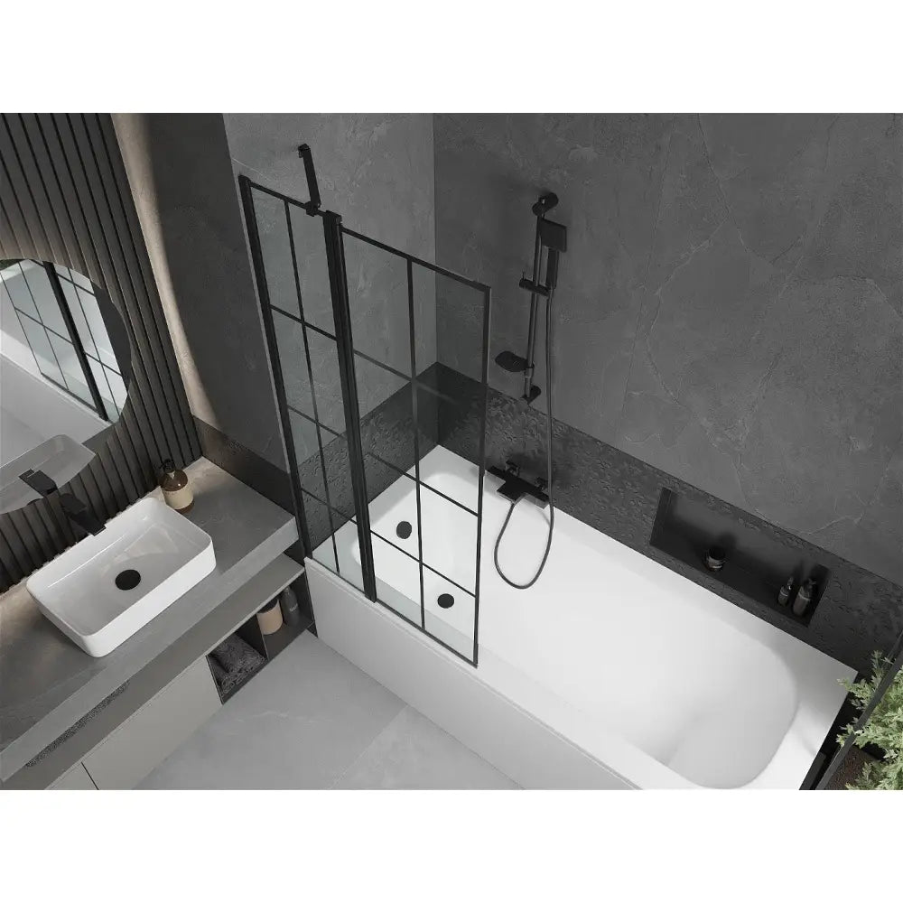 Mexen Vega Rektangulært Badekar 180x80 Cm med Kabinett og 1-dørs Dusjskjerm 80 Cm Svart Mønster - 550118080x