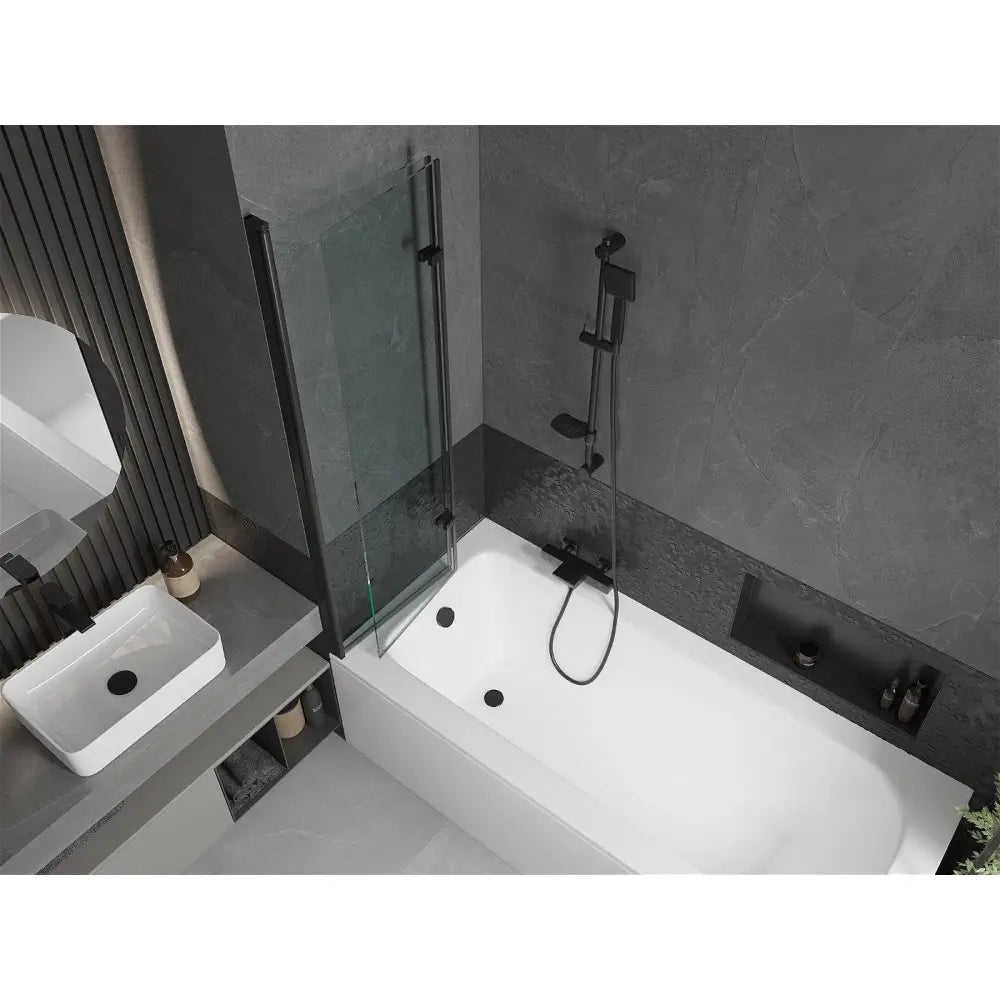 Mexen Vega Rektangulært Badekar 180x80 Cm med Kabinett og 2-delt Skjermdør 100 Cm Gjennomsiktig Sort - 550118080x