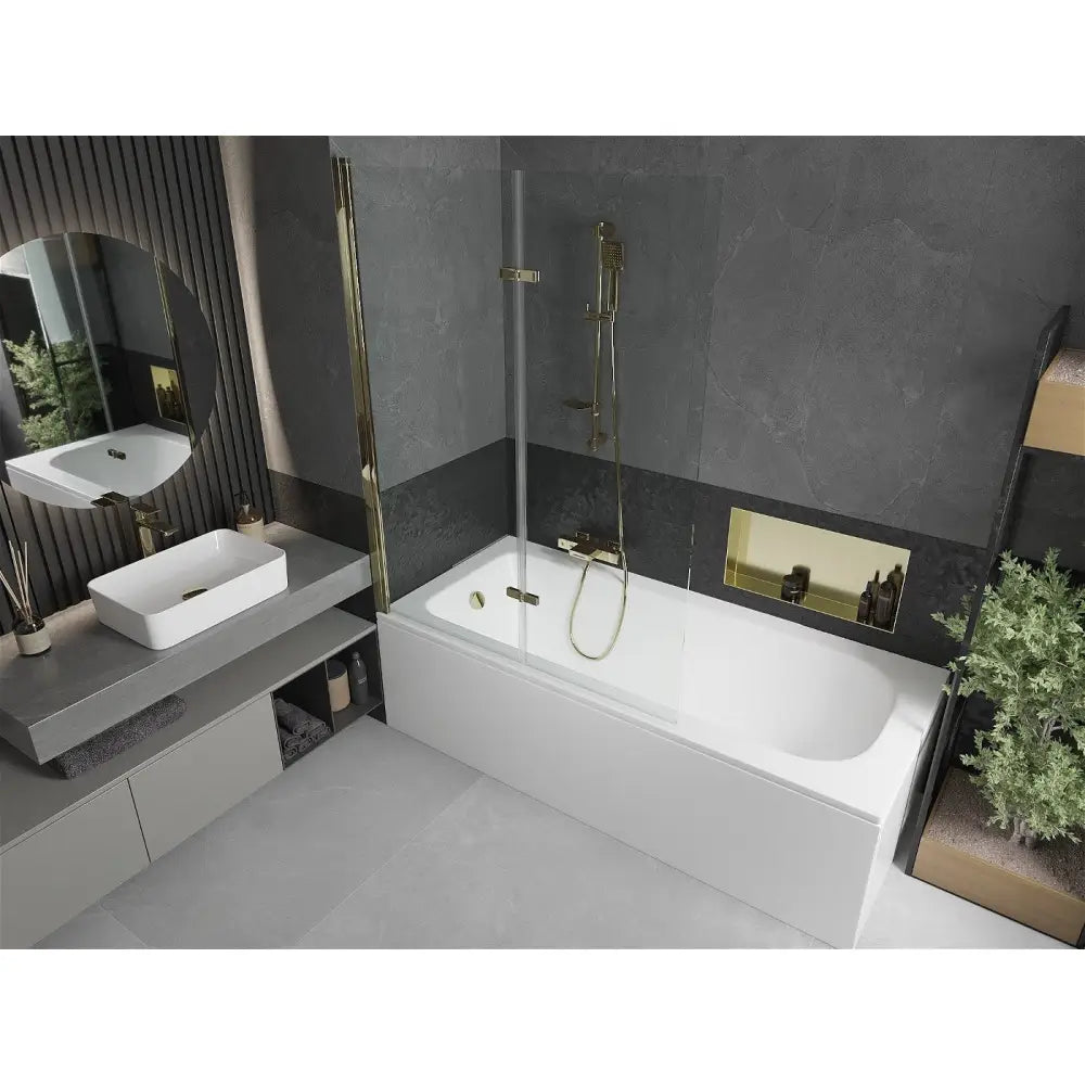 Mexen Vega Rektangulært Badekar 180x80 Cm med Kabinett og 2-delt Dusjvegg 120 Cm Gjennomsiktig Gull - 550118080x