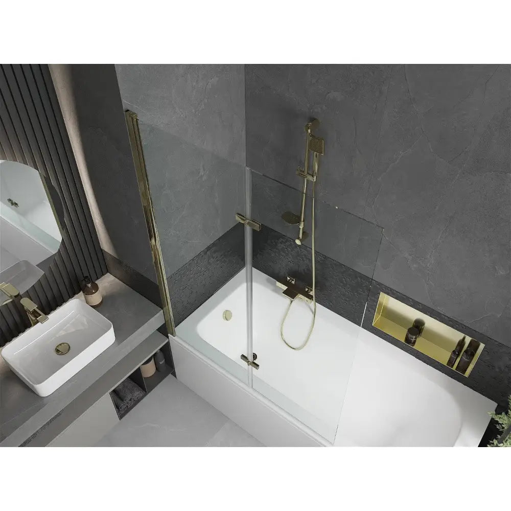 Mexen Vega Rektangulært Badekar 180x80 Cm med Kabinett og 2-delt Dusjvegg 120 Cm Gjennomsiktig Gull - 550118080x