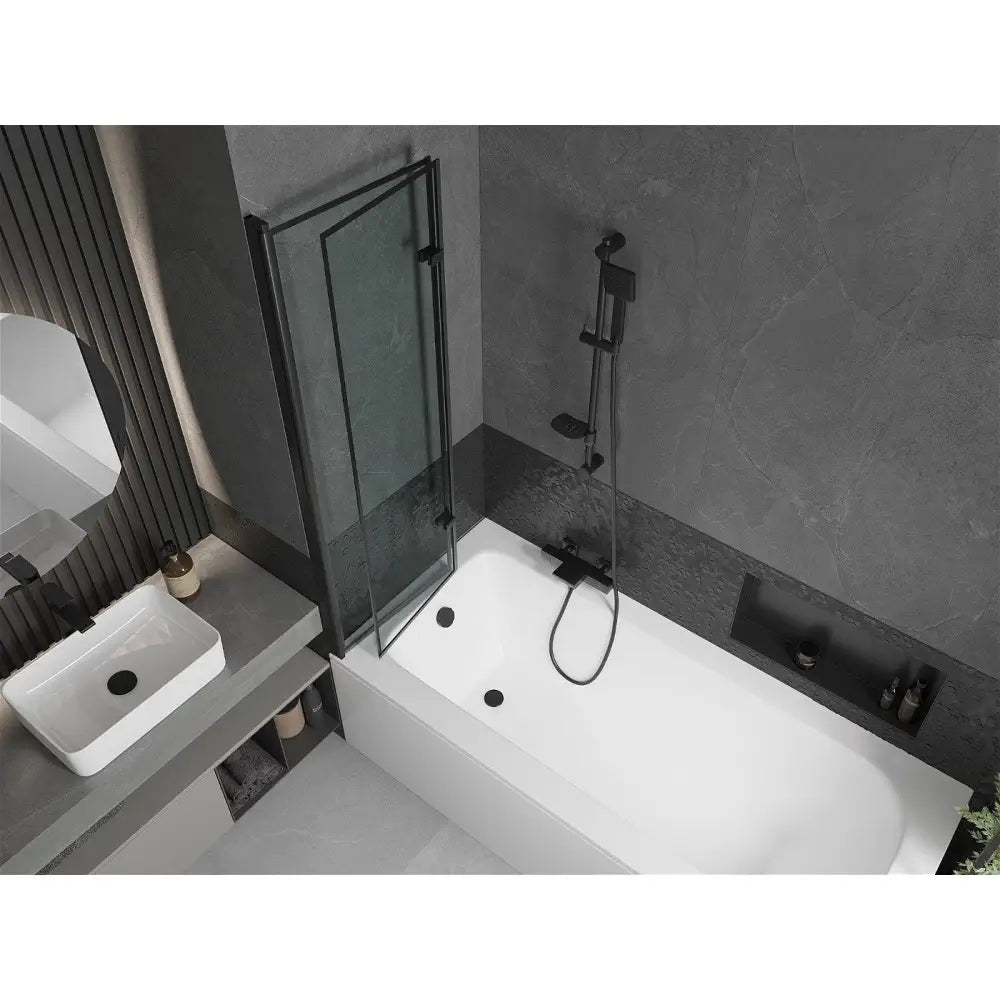 Mexen Vega Rektangulært Badekar 180x80 Cm med Kabinett og 2-delt Dusjvegg 100 Cm Svart Mønster - 550118080x