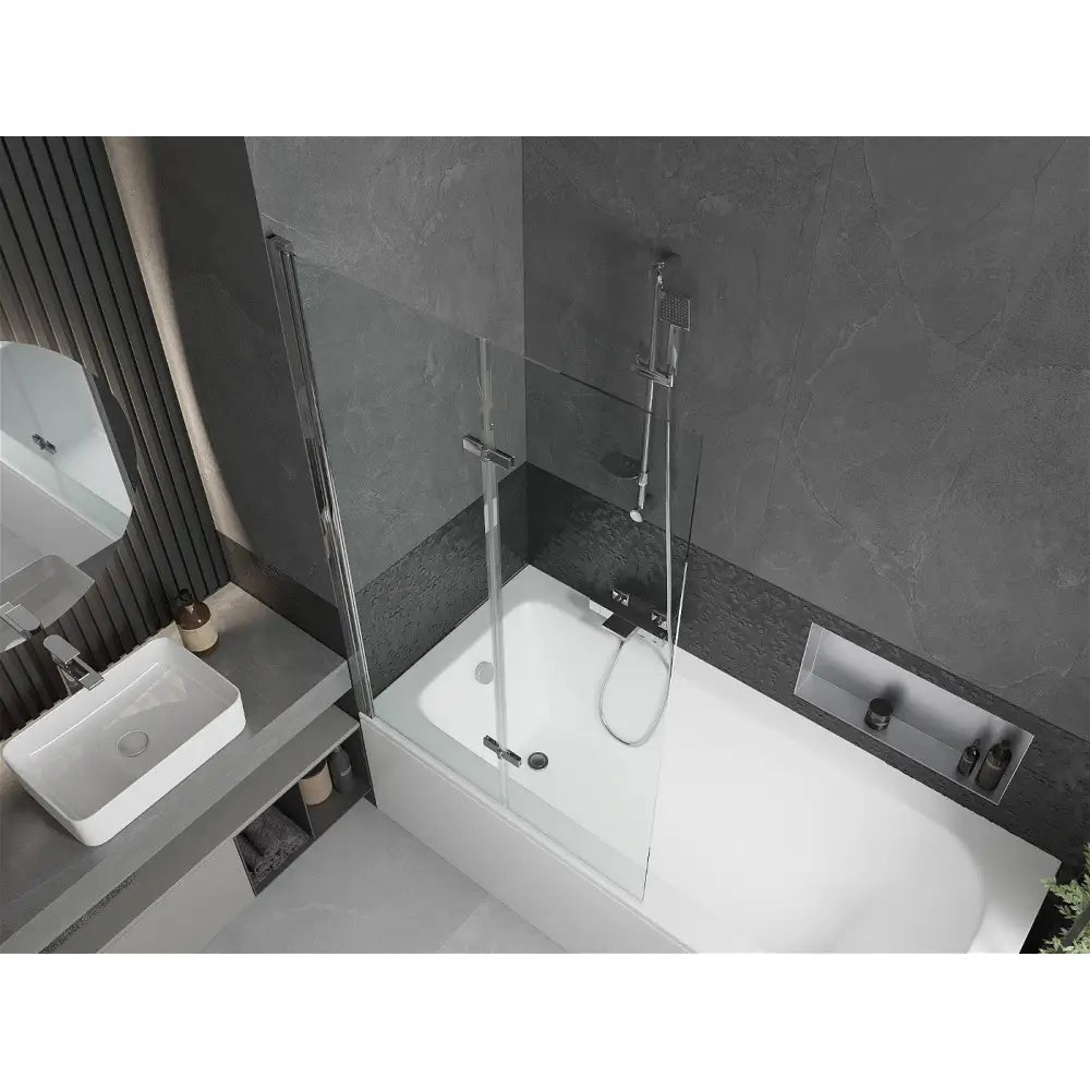 Mexen Vega Rektangulært Badekar 180x80 Cm med Kabinett og 2-fløyet 100 Cm Dusjvegg Gjennomsiktig Krom - 550118080x