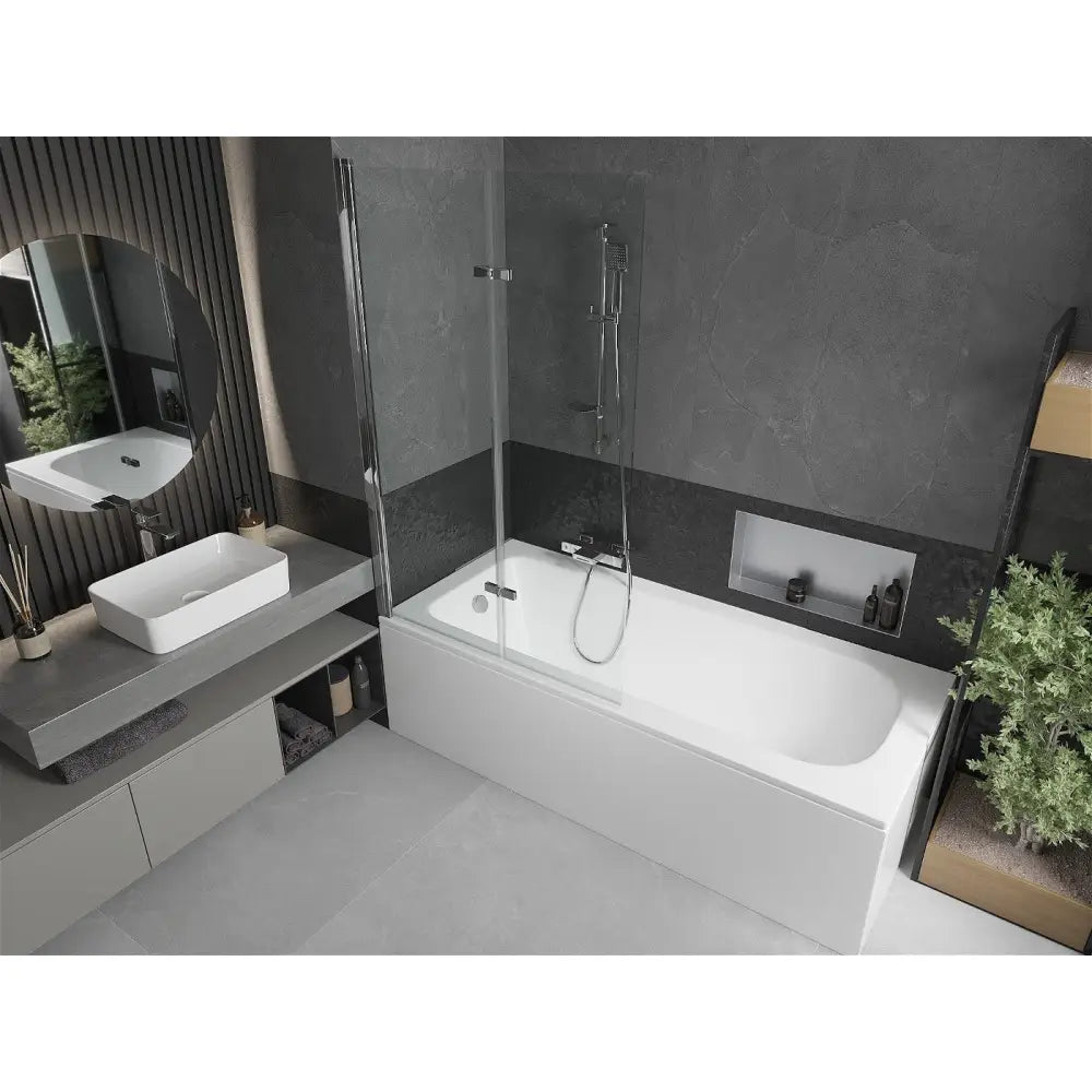 Mexen Vega Rektangulært Badekar 180x80 Cm med Kabinett og 2-fløyet 100 Cm Dusjvegg Gjennomsiktig Krom - 550118080x