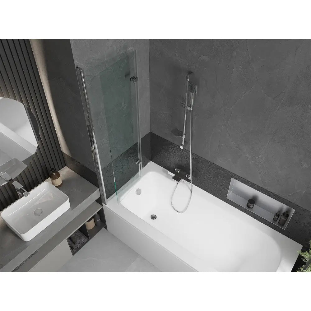 Mexen Vega Rektangulært Badekar 180x80 Cm med Kabinett og 2-fløyet 100 Cm Dusjvegg Gjennomsiktig Krom - 550118080x