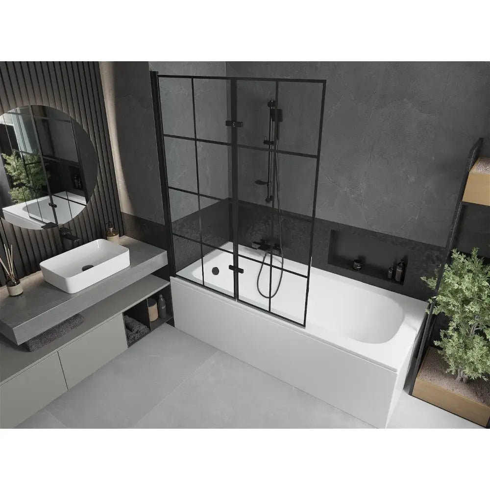 Mexen Vega Rektangulært Badekar 180x80 Cm med Kabinett og 2-panels Dusjvegg 120 Cm Svart Mønster - 550118080x