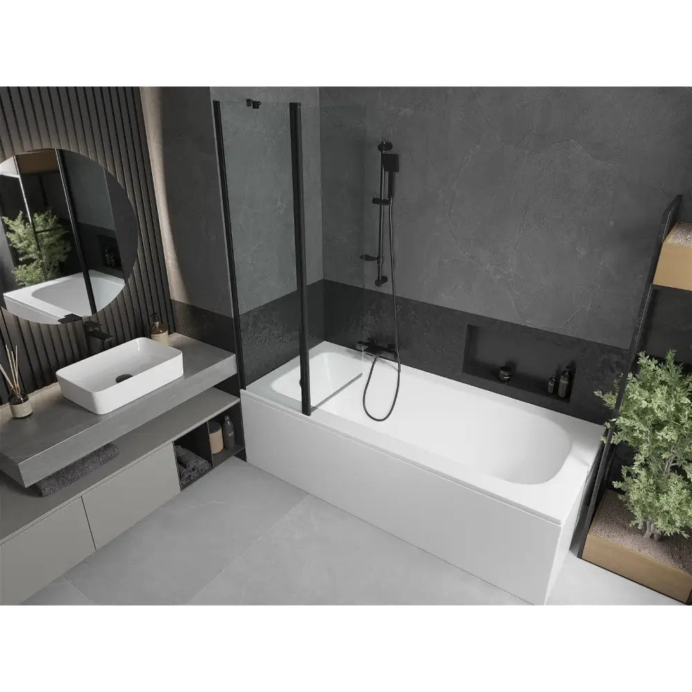 Mexen Vega Rektangulært Badekar 180x80 Cm med Kabinett og Enkelt 100 Cm Dørskjerm Gjennomsiktig Svart - 550118080x