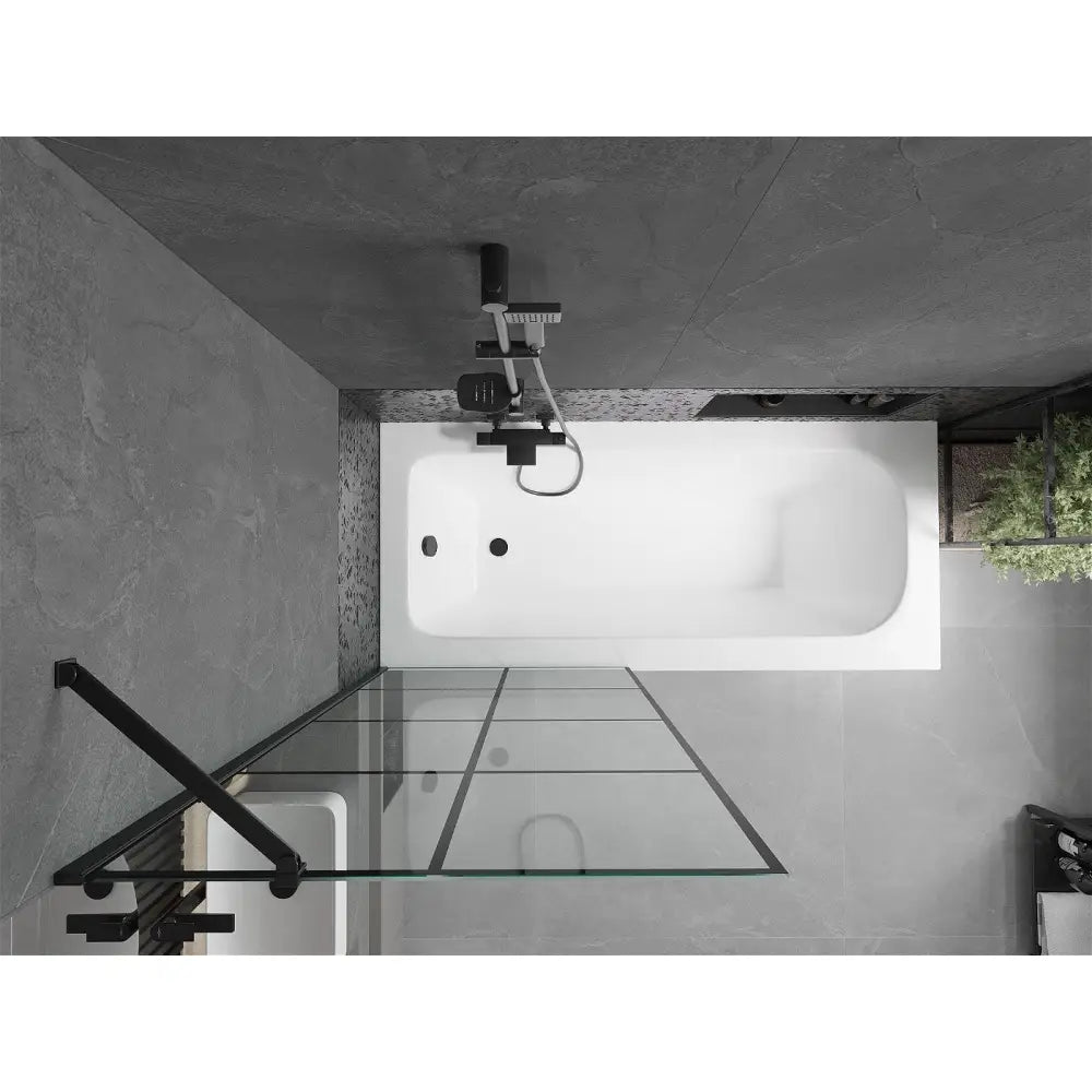 Mexen Vega Rektangulært Badekar 180x80 Cm med Kabinett og Enkelt 80 Cm Dusjvegg Svart Mønster - 550118080x