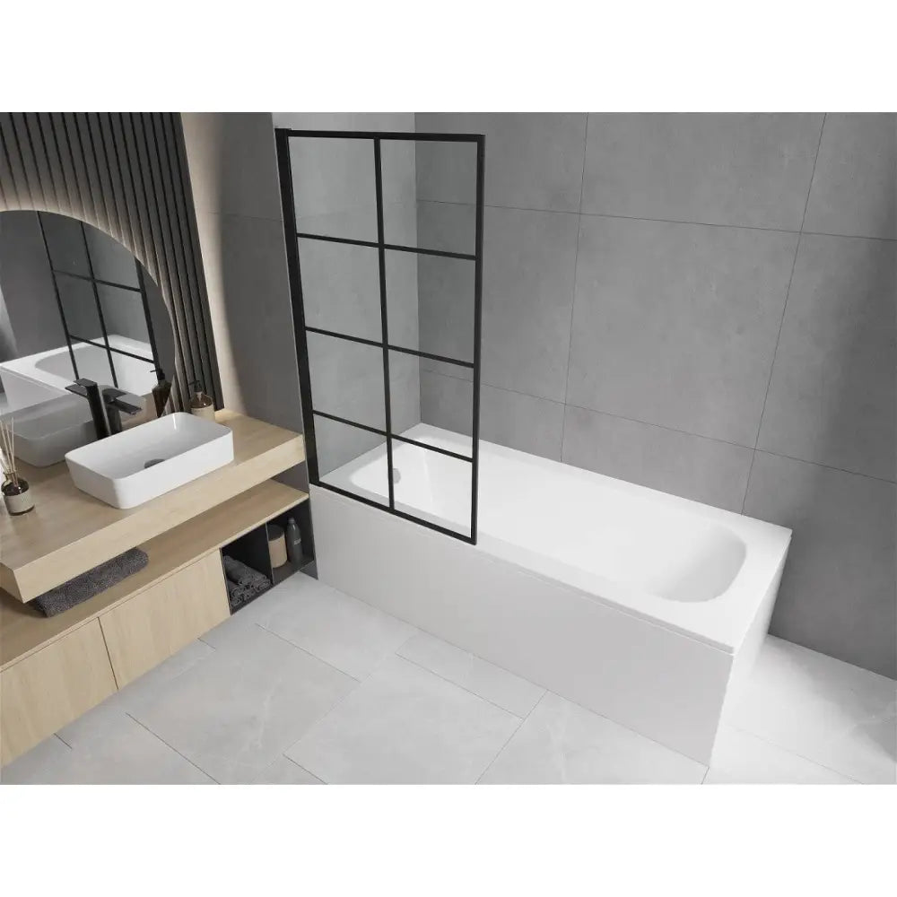 Mexen Vega Rektangulært Badekar 180x80 Cm med Kabinett og Enkelt 80 Cm Dørskjerm Svart Mønster Fix - 550118080x