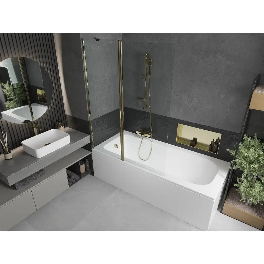 Mexen Vega Rektangulært Badekar 180x80 Cm med Kabinett og Ett-vinget Dørskjerm 120 Cm Gjennomsiktig Gull - 550118080x