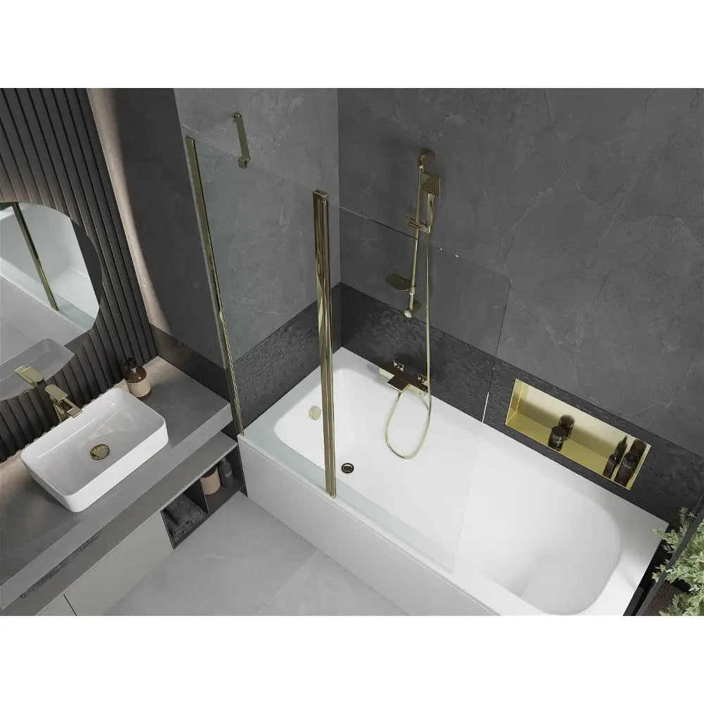 Mexen Vega Rektangulært Badekar 180x80 Cm med Kabinett og Ett-vinget Dørskjerm 120 Cm Gjennomsiktig Gull - 550118080x