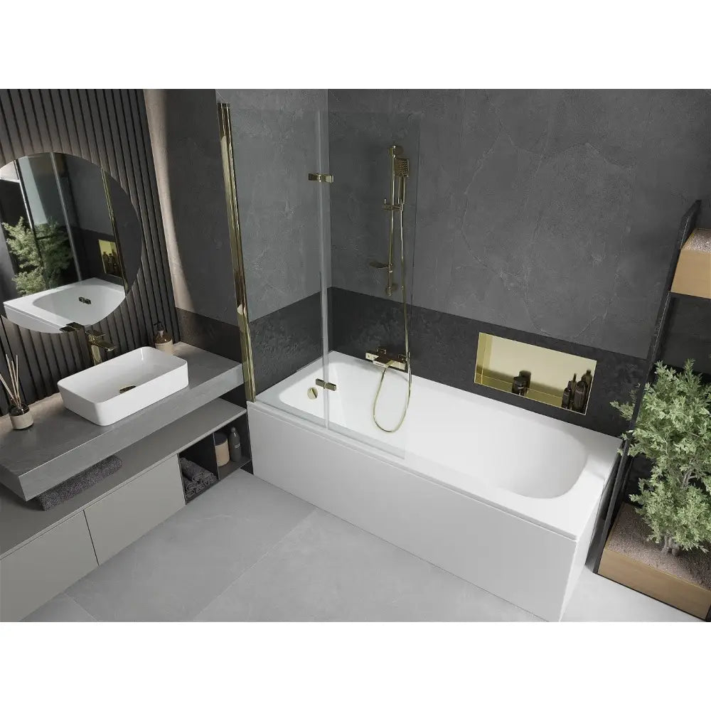 Mexen Vega Rektangulært Badekar 180x80 Cm med Kabinett og To-panels Skjerm 100 Cm Gjennomsiktig Gull - 550118080x