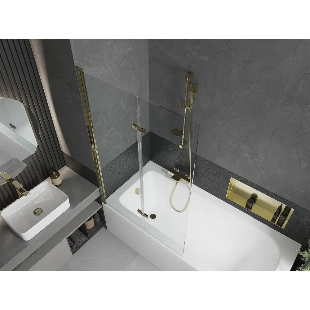 Mexen Vega Rektangulært Badekar 180x80 Cm med Kabinett og To-panels Skjerm 100 Cm Gjennomsiktig Gull - 550118080x