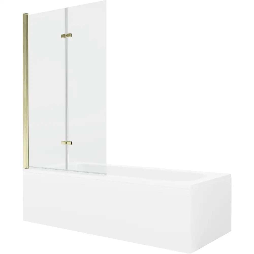 Mexen Vega Rektangulært Badekar 180x80 Cm med Kabinett og To-panels Skjerm 100 Cm Gjennomsiktig Gull - 550118080x