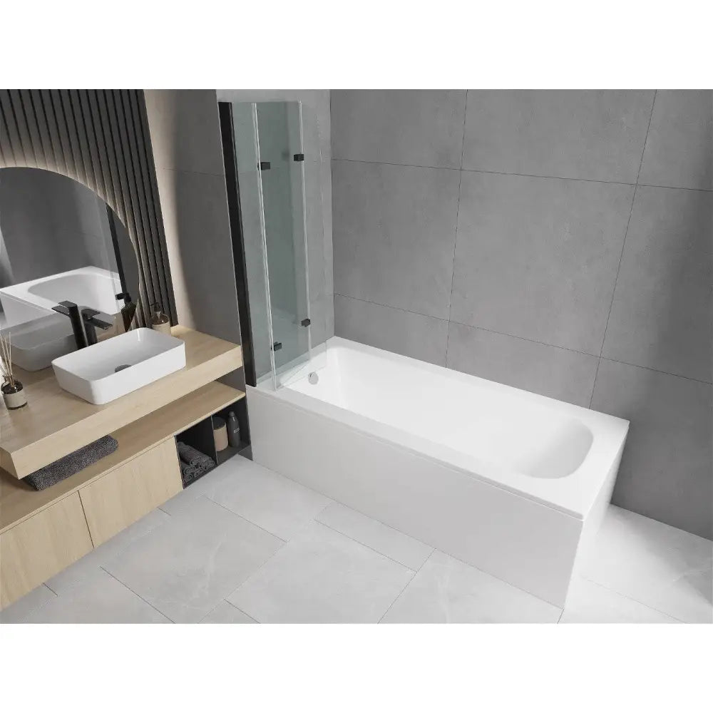 Mexen Vega Rektangulært Badekar 180x80 Cm med Kabinett og Tredelt Skjermbrett på 120 Cm Gjennomsiktig Svart - 550118080x