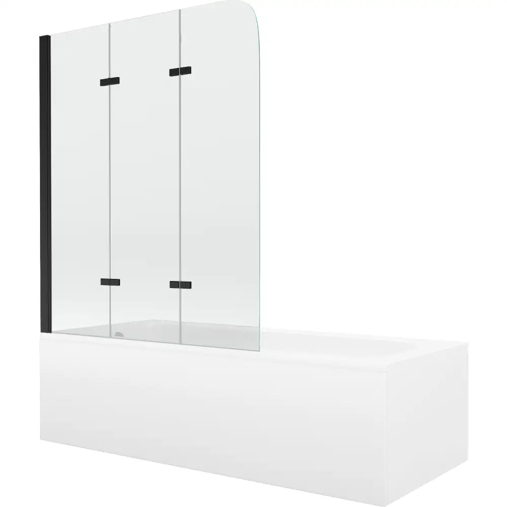 Mexen Vega Rektangulært Badekar 180x80 Cm med Kabinett og Tredelt Skjermbrett på 120 Cm Gjennomsiktig Svart - 550118080x