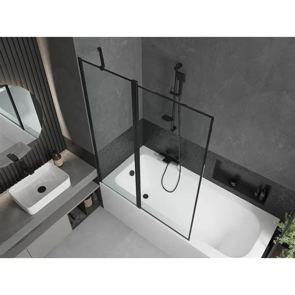 Mexen Vega Rektangulært Badekar 180x80 Cm med Kledning og 1-delt Dusjvegg 120 Cm Svart Mønster - 550118080x