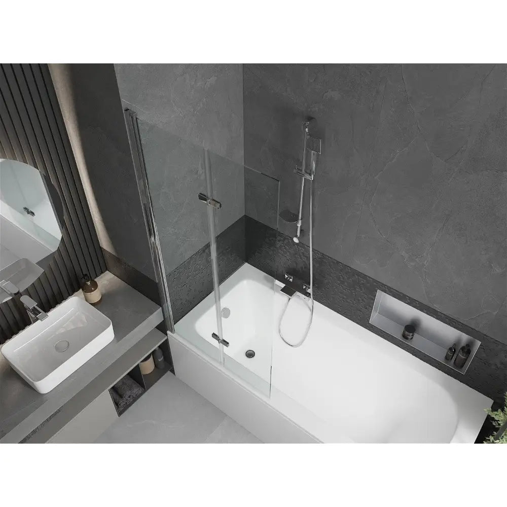Mexen Vega Rektangulært Badekar 180x80 Cm med Kledning og 2-delt Dusjdør 80 Cm Gjennomsiktig Krom - 550118080x