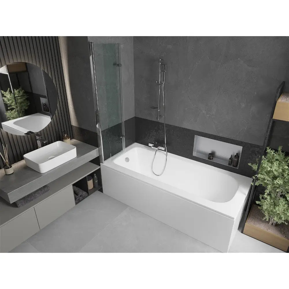 Mexen Vega Rektangulært Badekar 180x80 Cm med Kledning og 2-delt Dusjdør 80 Cm Gjennomsiktig Krom - 550118080x