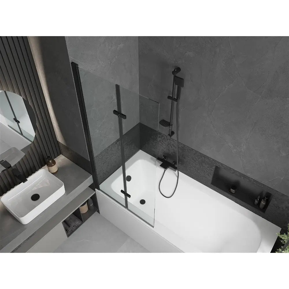 Mexen Vega Rettvinklet Badekar 180x80 Cm med Kabinett og 2-dørs Skjerm 80 Cm Gjennomsiktig Svart - 550118080x