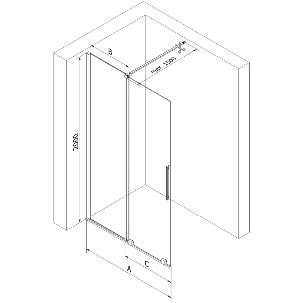 Dusjvegg Skyvbar 150x200 Cm Gjennomsiktig 8 Mm Hvit