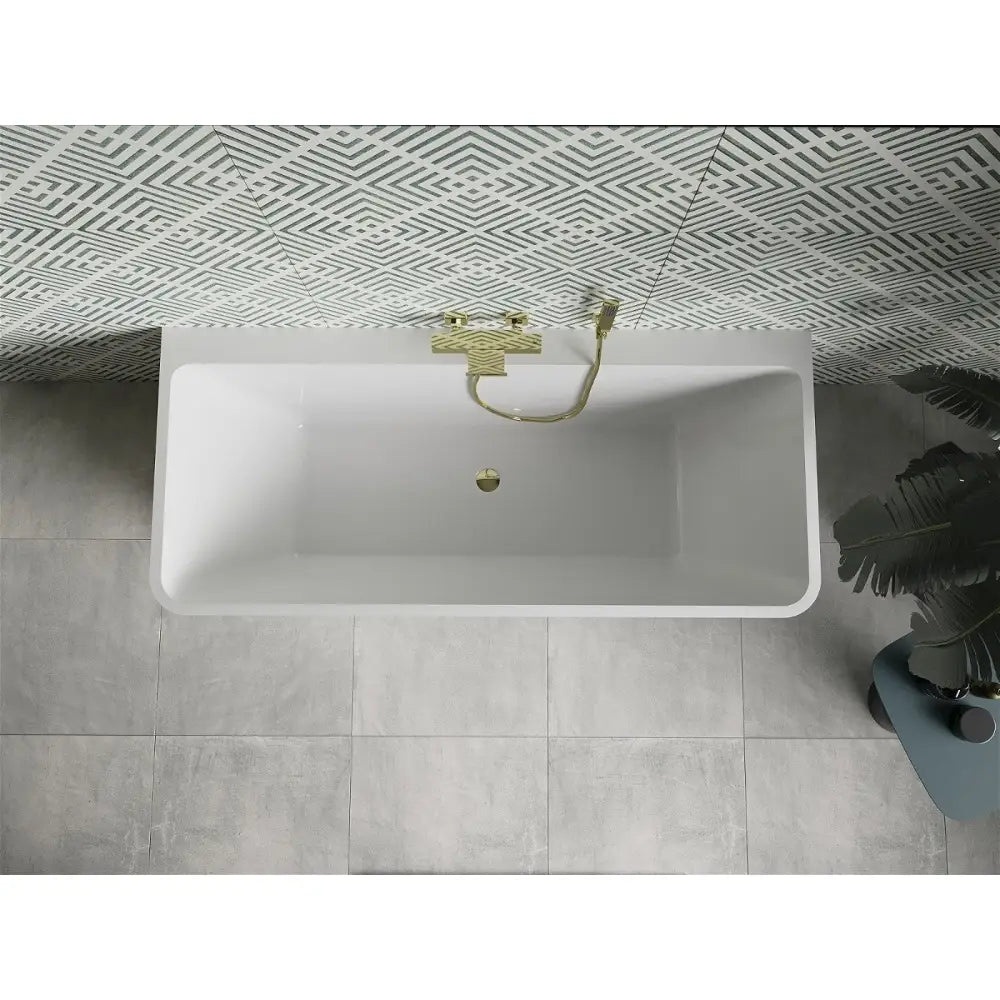 Mexen Volta Frittstående Badekar ved Vegg 170x75 Cm Hvit Gull Overløp - 51131707500-g